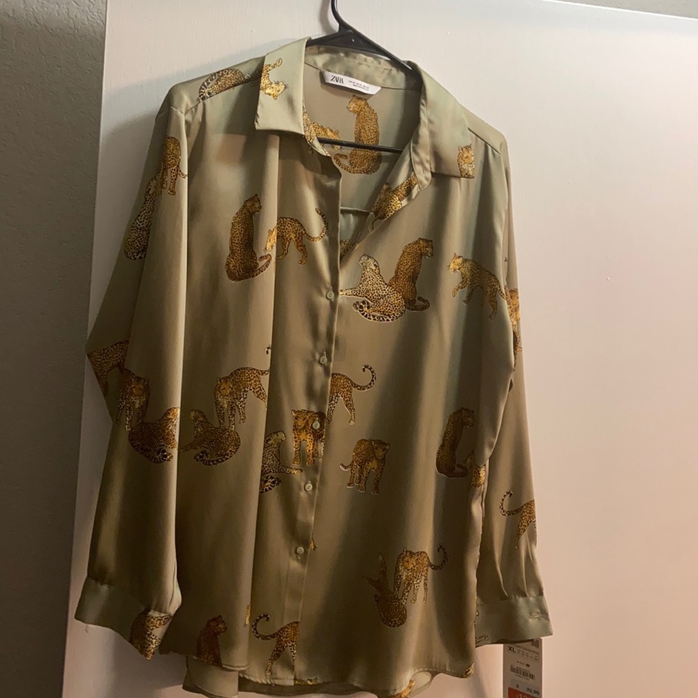 zara cheetah blouse NWT XL